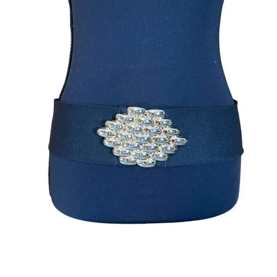 Vintage Black Stretch Waist Belt Gold Cluster Buckle Retro Y2K - Image 1 of 4