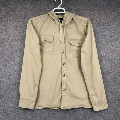 Aeropostale Jacket Mens XL Khaki Tan Hooded Button Front Twill Shacket Pockets - Image 1 of 4