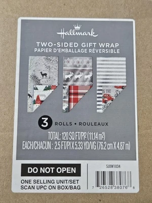 Hallmark Two-Sided Gift Wrap 3 Rolls 120 Sq Ft Reversible Christmas Wrapping - Image 1 of 4