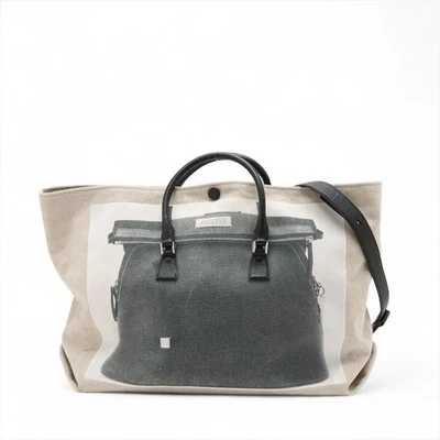 Maison Margiela Trompe l'oeil 5AC canvas x leather Chain Tote Bag Beige - Image 1 of 4