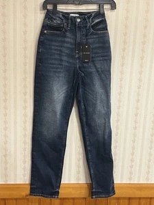 Pantalones de mezclilla rectos curvos Forever 21 para mujer talla 26 elásticos lavados oscuros nuevos con etiquetas - Imagen 1 de 12