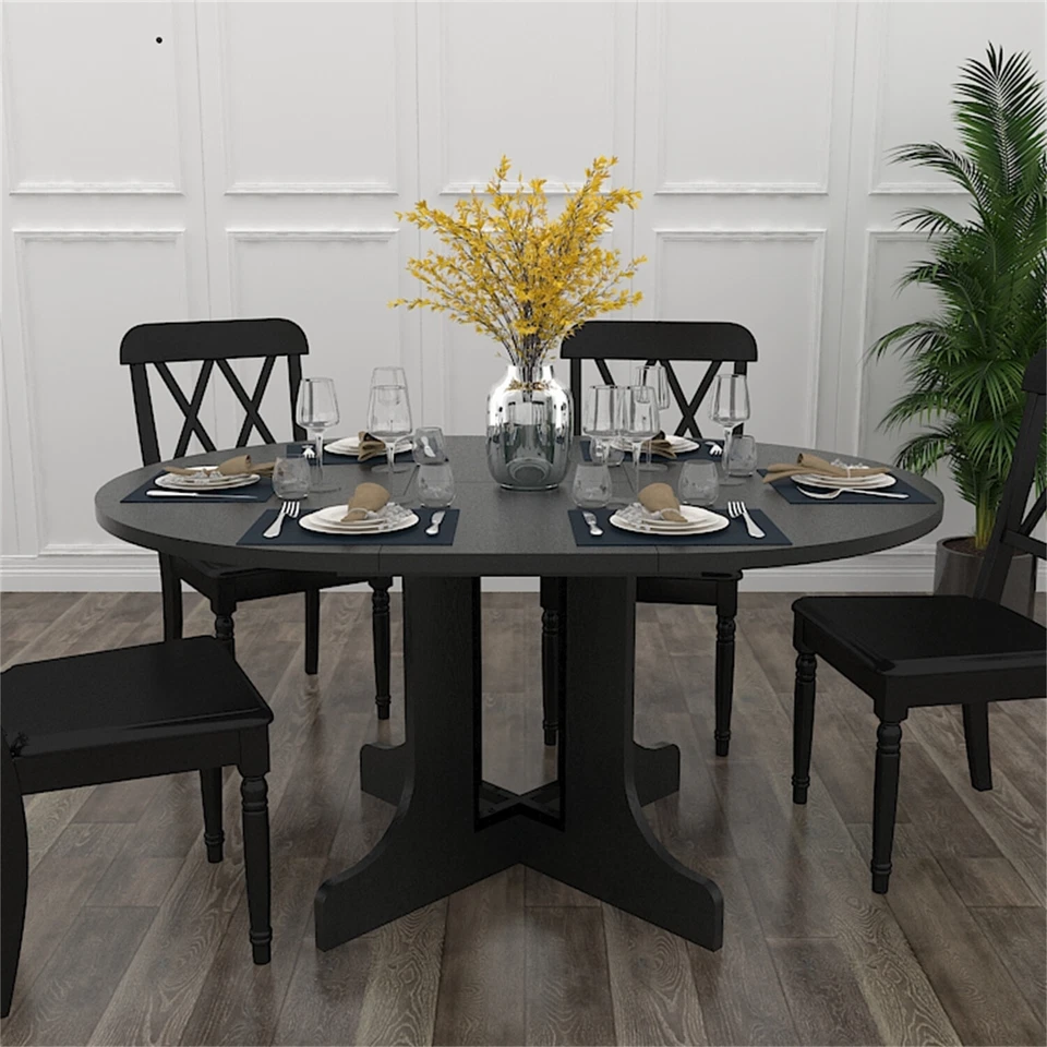 Farmhouse Extendable Dining Table Oval Table Wood Table Kitchen Table Black US - Image 1 of 4