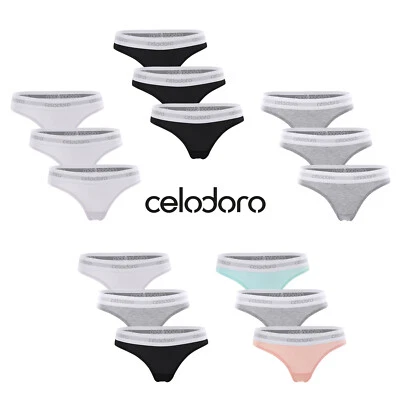 Celodoro Damen Tanga mit Webgummi-Bund (3er Pack) Sport Mini-Slip mit Logo - Bild 1 von 4