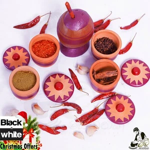 Clay Spices Containers,Ceylon Pottery Clay spice jars set pure HANDMADE spiceset - Picture 1 of 6
