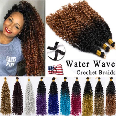 Ombre Full Head Water Wave Deep Curly Crochet Braids AS Human Hair Extensions US - Image 1 of 4