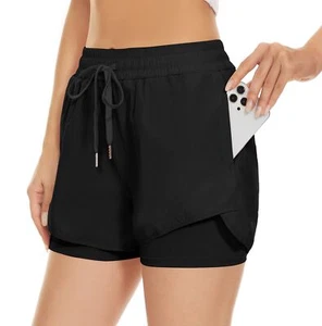Women's Quick-Dry Running Workout Sports ShortsBlack XL - Picture 1 of 6