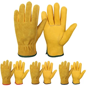 Cowhide Leather Work Gloves for Gardening Cutting Construction Farm Building - Picture 1 of 16