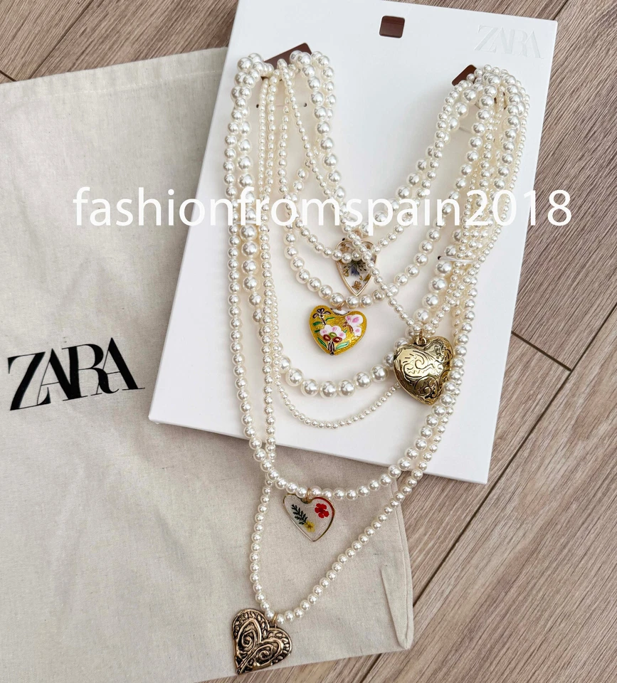 ZARA 新女式 2 件装心形和珍珠项链 1011/019/109 — 第 1/1 张图片