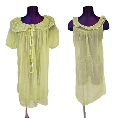 Vintage 60s ILGWU Sheer Wasabi House Coat & Nightie Size Medium Women's U9 - Image 1 of 4