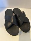 Fitflop Lulu Sandals Women's 10 Black Shimmer Comfort Platform Wedge Slide Cross