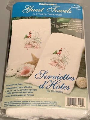 Dimensions Crewel Embroidery Lighthouse Guest Towels Brand New Sealed Package - Image 1 of 3