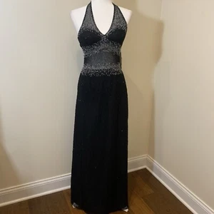 Scala Womens Silk Evening Gown Small Black White All Over Beading Cocktail - Picture 1 of 15