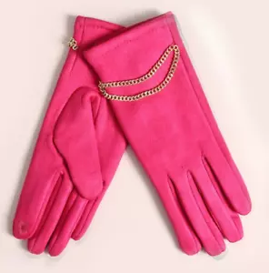 Guanti donna invernali eleganti scamosciati camoscio fucsia pelliccia caldi pile - Foto 1 di 1