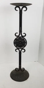 Vintage Wrought Iron 28" Pillar Candle Holder Center Medallion - Imagen 1 de 6