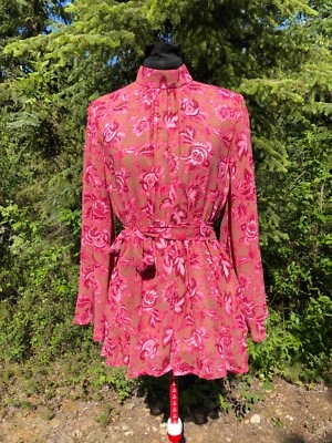 NUEVO Mameluco Rosa Y Desnudo Estampado Floral Gasa Espalda Abierta Manga Acampanada Talla S Foto 1 de 4