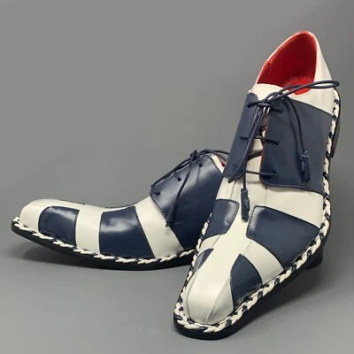 * 新 * EMILIO FRANCO Couture 海军蓝和白色意大利牛皮德比鞋,男式 13 码 — 第 1/4 张图片