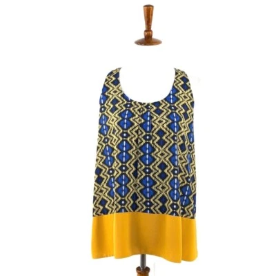 Camiseta sin mangas para mujer Cooper 19 amarillo azul estampado azteca talla pequeña S Foto 1 de 4