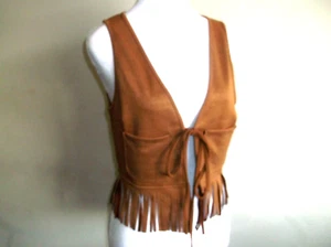 Solid Color Suedette Bomber Vest Sz M Tassel Tie Front Sleeveless NWOT - Picture 1 of 6
