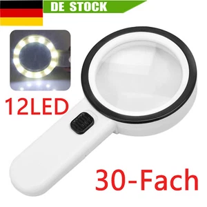 Lupe 12 LED Handlupe mit Licht 30 Fach Vergrößerungsglas Leselupe für Senioren - Bild 1 von 12