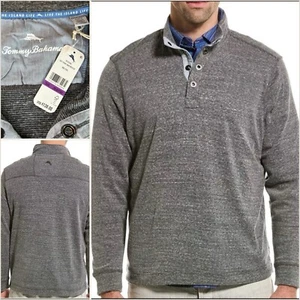 $138 TOMMY BAHAMA New 2XLB Salt Point Waffle 1/4 Snap Coal Sweatshirt Shirt XXL - Picture 1 of 24