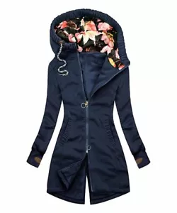 Women's Navy Zip-Up Hoodie, Contrast Hood, Thumbhole, Pockets, Size S - Picture 1 of 1