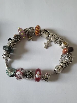 Pandora   Armband +19 Gold/Silber Charms Hänger Bicolor Sicherheitskettchen Rar - Bild 1 von 4