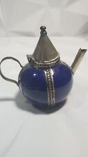 Antique Small Moroccan Cobalt Handmade Ornamental Ceramic Metal Teapot