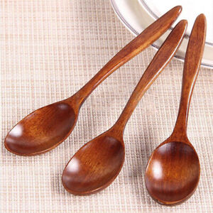 18CM HighQuality Wave Wood Spoon Flatware Kitchen Tool Stir Soup Dessert O3X5