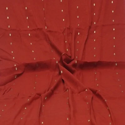 Vintage Red 100% Pure Crepe Silk Zari Woven Sari Remnant 4YD Craft Fabric Scrap - Image 1 of 4