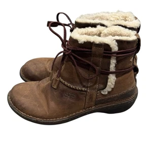 UGG Australia La Jolla Brown Leather Ankle Boots Size 8 Goober Winter - Picture 1 of 12