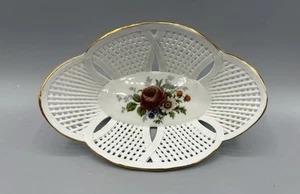 Vtg Romanian Mini Reticulated Hand-Painted Floral Design Fine Porcelain Bowl - Picture 1 of 6