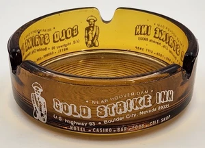 Vintage Gold Strike Inn Casino Hotel Amber Glass Ashtray - Boulder City Nevada - Picture 1 of 5