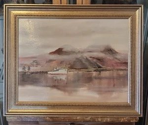 Pintura al óleo blanca Apoyo Survey barco agujero niebla escena costera atmosférica 48x38 - Imagen 1 de 24