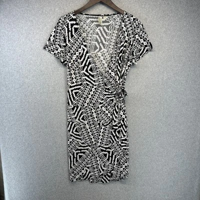 Vestido Emma & Michele para mujer talla M negro blanco envolvente geométrico manga corta Foto 1 de 4