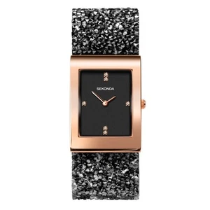 Sekonda Rocks Ladies Stone Set Black Leather Strap Watch 2581 - Picture 1 of 7
