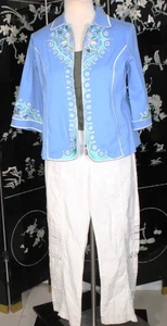 CAREER/CASUAL   PANTS W/ NWOT BOB MACKIE  JACKET  PLUS 1X  BLUE/WHITE MULTI - Picture 1 of 10