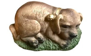 Brown Sleeping Puppy Dog Resin Plastic Gold Collar Bell - Picture 1 of 8