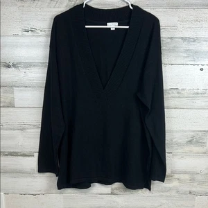 Suéter para mujer J. Jill profundo cuello en V suave negro cachemir mezcla de algodón talla grande - Imagen 1 de 7