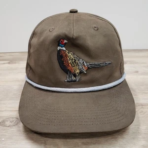 Duck Camp Hat Cap Snap Back Brown Olive Pheasant Embroidered Rope Hunting Mens - Picture 1 of 8