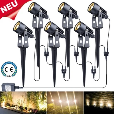 Gartenbeleuchtung, 6er Gartenleuchte mit Erdspieß, 3W Gartenstrahler Gartenlampe - Bild 1 von 4