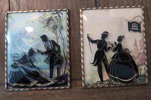 Antike Silhouette 4x5 Blase Glas Kunst Gemälde 2er Set  - Bild 1 von 5