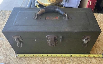 Antique 16" Union Military Utility Tool Box Chest Army Green With Tray - Image 1 of 4