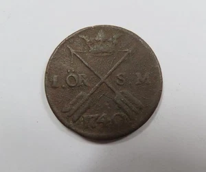 Moneda grande de un mineral Silvermynt Suecia Federico I 1740 flechas cruzadas ESCASA - Imagen 1 de 2