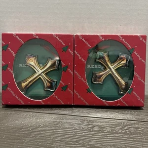 Reed & Barton Silver Plated Pierced Cross Icon Ornament..Pair Of 2 Set 1177 - Picture 1 of 3