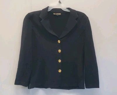 Vintage St John Basics Santana Knit Black Blazer Jacket Gold Buttons Sz 14 Read  - Image 1 of 4