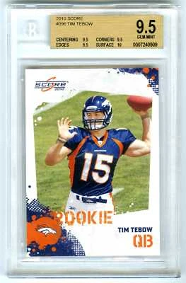 TIM TEBOW~DENVER BRONCOS~2010 SCORE BGS-9.5 GEM-MT w/10 ROOKIE YEAR RC CARD #396 - Image 1 of 2