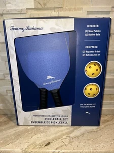 NUEVO Tommy Bahama Pickleball Set 2-Paletas de Madera Azul 2-Pelotas de Juego Amarillas - Imagen 1 de 4