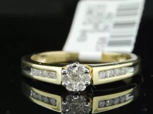 Diamond Engagement Ring Ladies 10K Yellow Gold Round Flower Design 0.27 Tcw. - Picture 1 of 8
