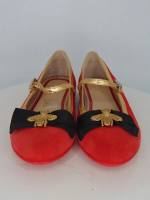 ZAPATILLAS BAILARINA GUCCI NIÑAS GAMUZA ROJA ABEJA RIBETE DORADO ZAPATOS TALLA 31/13 Foto 1 de 4