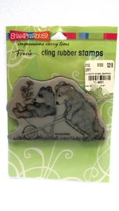 NEW STAMPENDOUS WHEELBARROW BEARS Patch & Pebble Cling Rubber STAMP 2007 Fran's - Picture 1 of 2